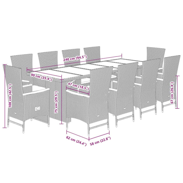 Set mobilier de exterior cu perne, 11 piese, negru, poliratan - WALTI WALTI