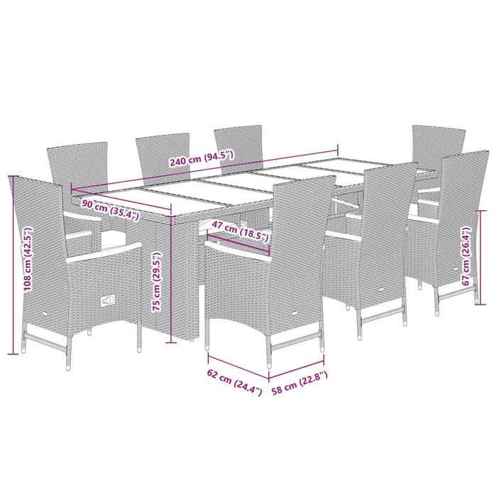 Set mobilier de grădină cu perne, 9 piese, negru, poliratan - WALTI WALTI