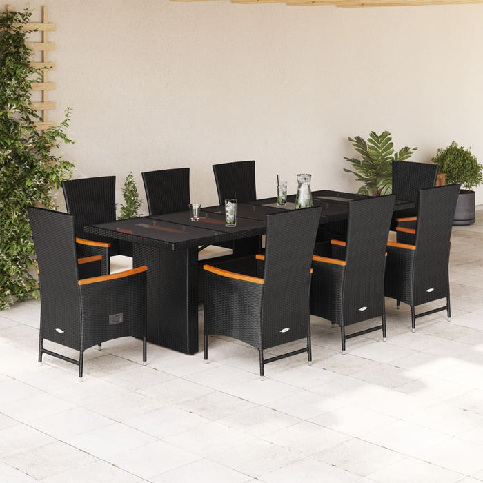 Set mobilier de grădină cu perne, 9 piese, negru, poliratan WALTI