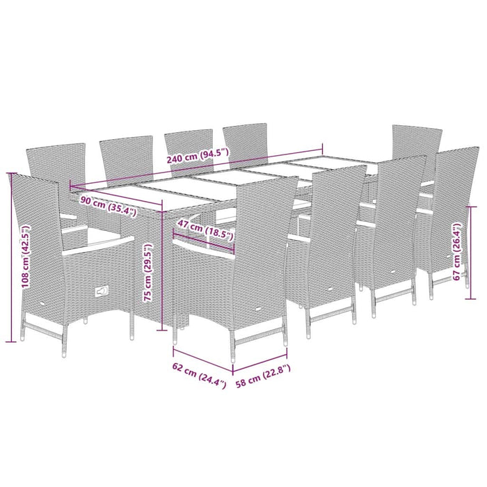 Set mobilier de exterior cu perne, 11 piese, negru, poliratan - WALTI WALTI