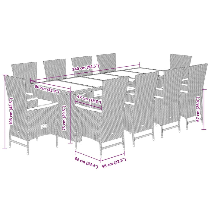 Set mobilier de exterior cu perne, 11 piese, negru, poliratan - WALTI WALTI