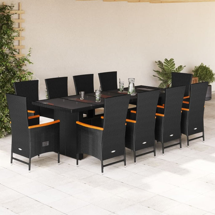 Set mobilier de exterior cu perne, 11 piese, negru, poliratan - WALTI WALTI