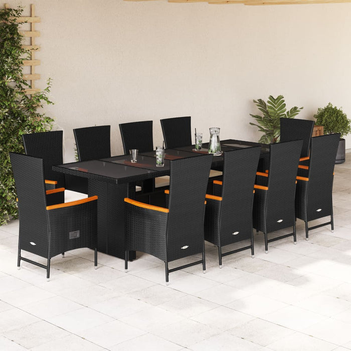 Set mobilier de exterior cu perne, 11 piese, negru, poliratan - WALTI WALTI