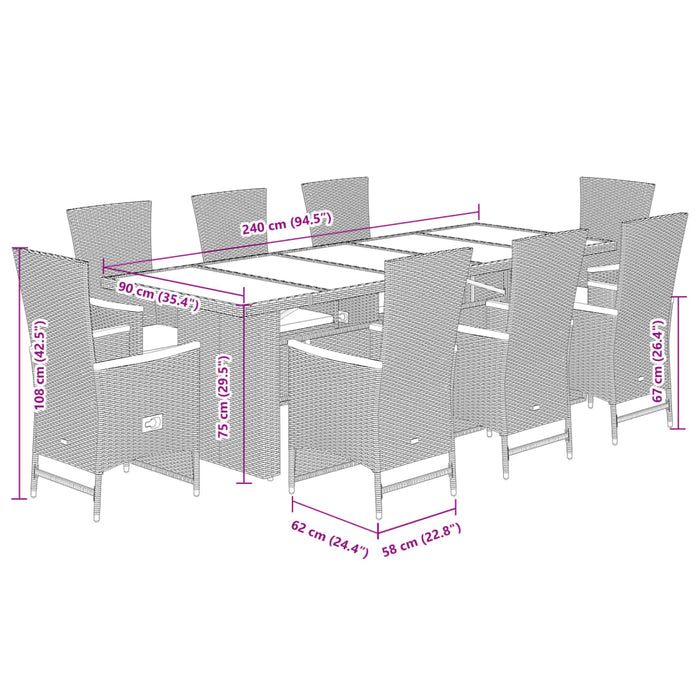 Set mobilier de grădină cu perne, 9 piese, negru, poliratan - WALTI WALTI