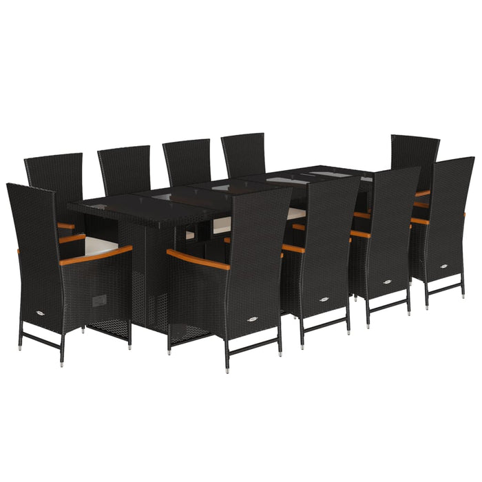 Set mobilier de exterior cu perne, 11 piese, negru, poliratan WALTI