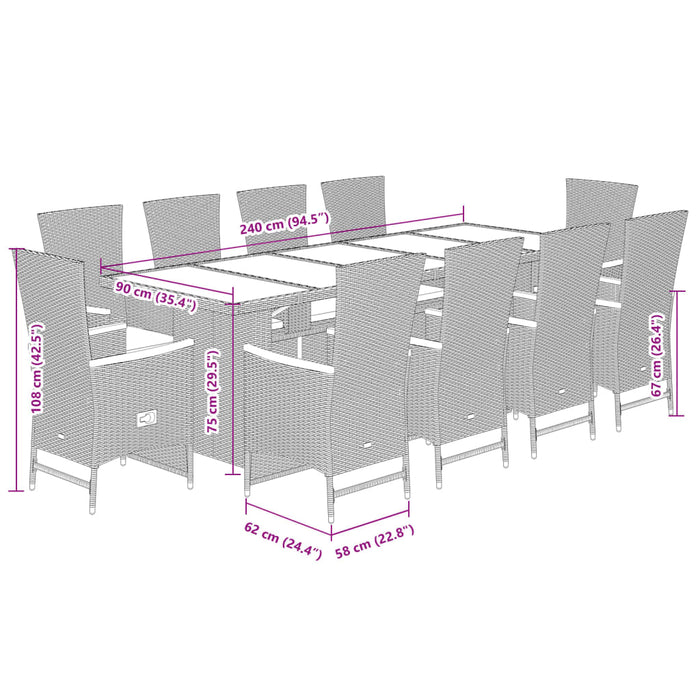 Set mobilier de exterior cu perne, 11 piese, negru, poliratan WALTI