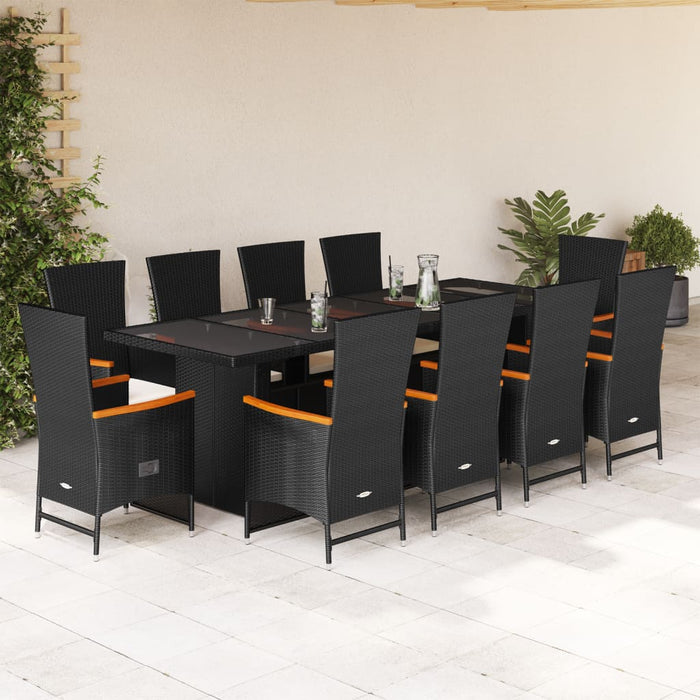 Set mobilier de exterior cu perne, 11 piese, negru, poliratan WALTI