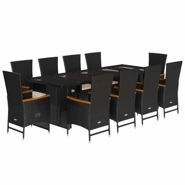 Set mobilier de exterior cu perne, 11 piese, negru, poliratan - WALTI WALTI