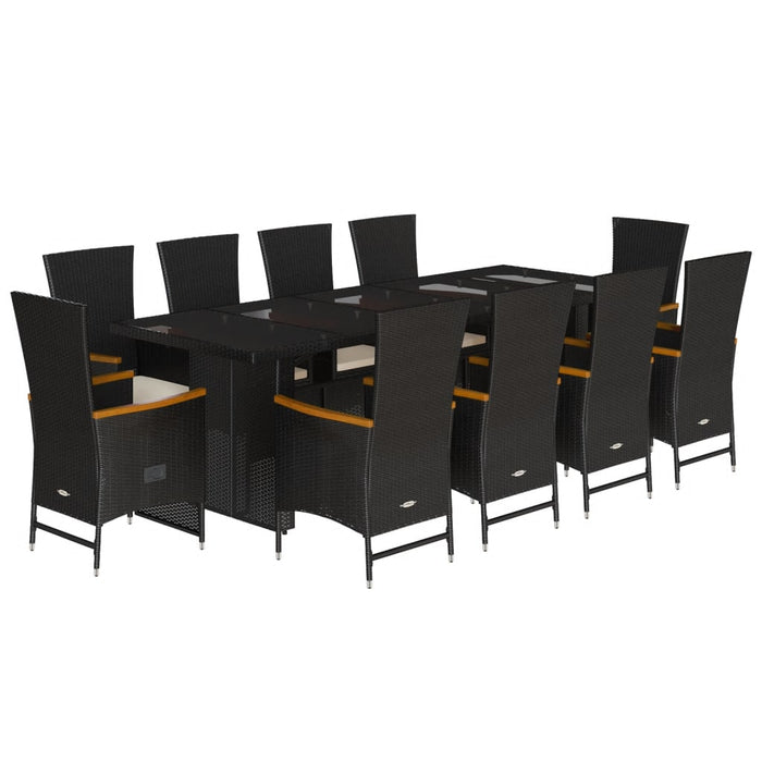 Set mobilier de exterior cu perne, 11 piese, negru, poliratan - WALTI WALTI
