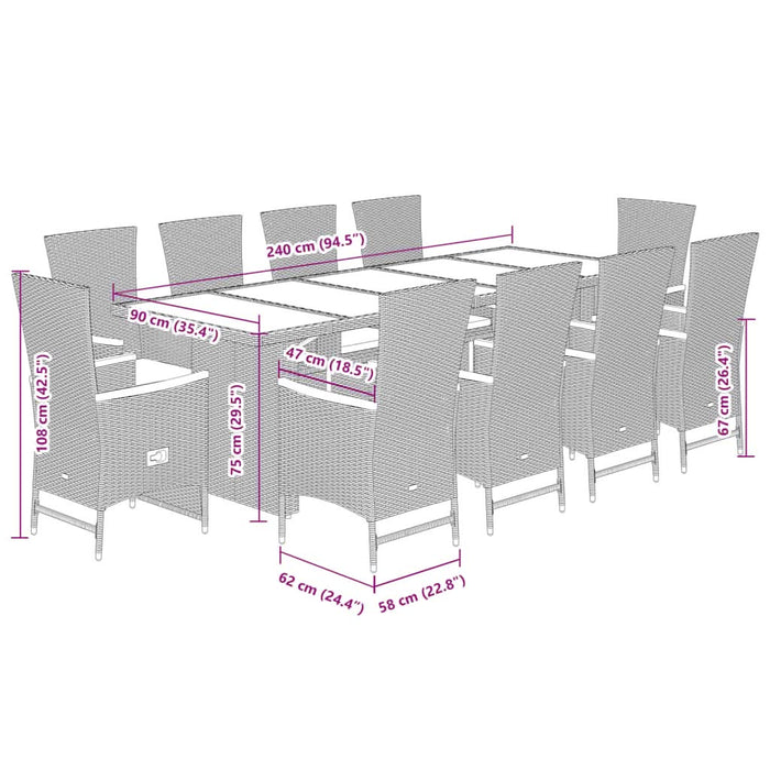 Set mobilier de exterior cu perne, 11 piese, negru, poliratan - WALTI WALTI
