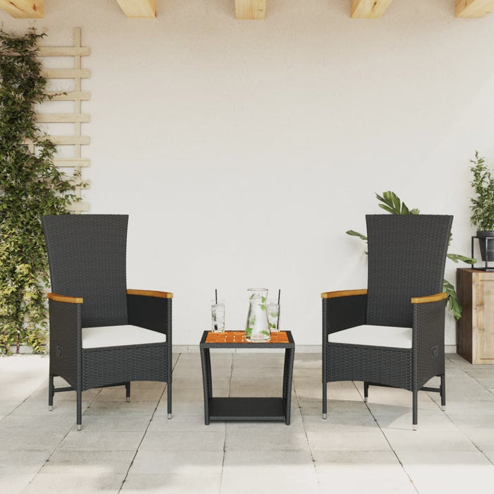 Set mobilier de grădină cu perne, 3 piese, negru, poliratan - WALTI WALTI