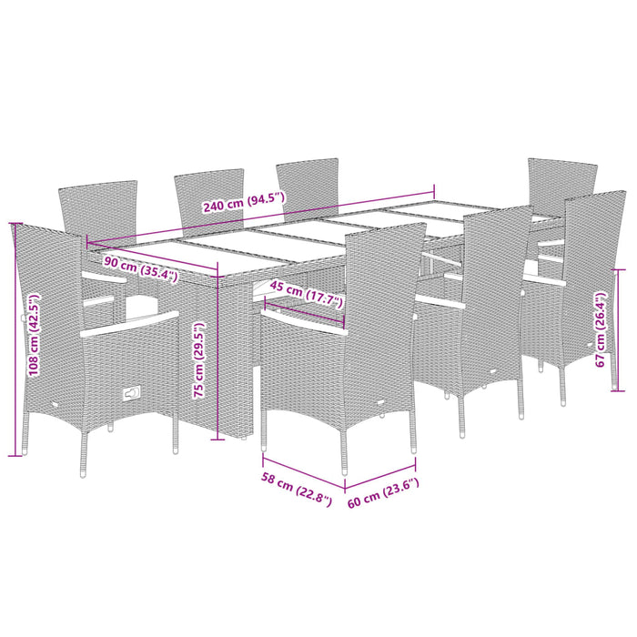Set mobilier grădină cu perne, 9 piese, gri, poliratan - WALTI WALTI