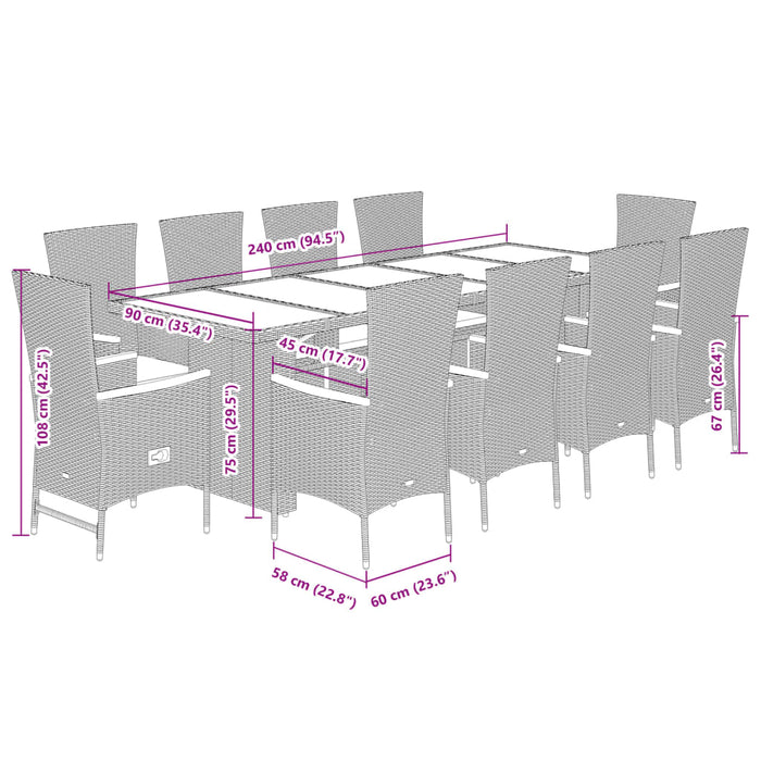 Set mobilier de grădină cu perne, 11 piese, gri, poliratan WALTI