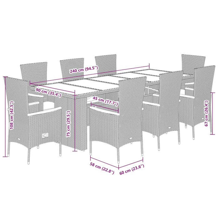 Set mobilier grădină cu perne, 9 piese, gri, poliratan - WALTI WALTI