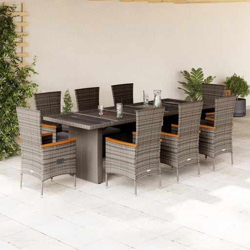Set mobilier grădină cu perne, 9 piese, gri, poliratan - WALTI WALTI