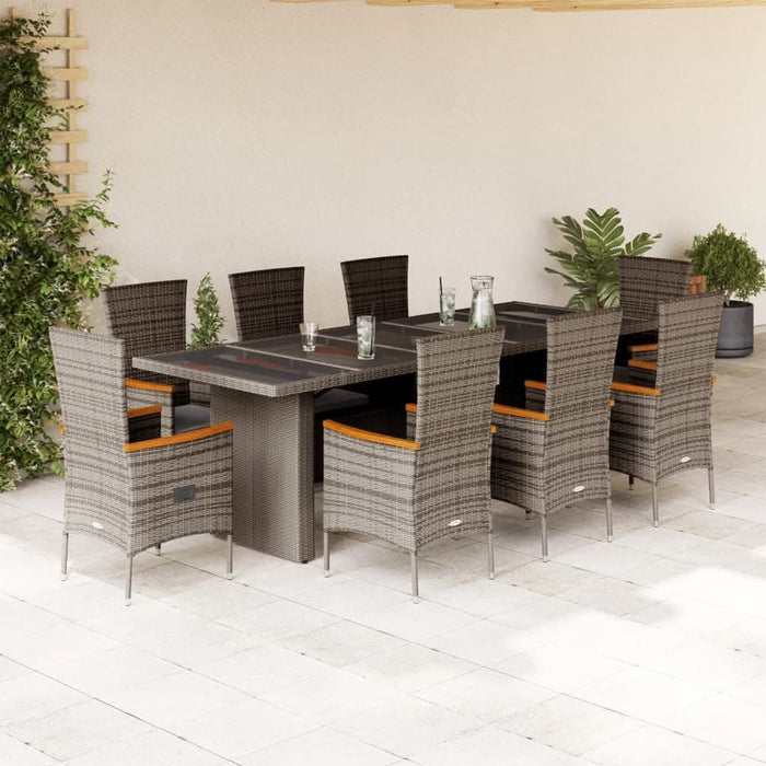 Set mobilier grădină cu perne, 9 piese, gri, poliratan - WALTI WALTI
