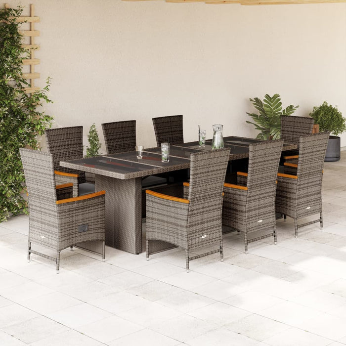 Set mobilier grădină cu perne, 9 piese, gri, poliratan - WALTI WALTI