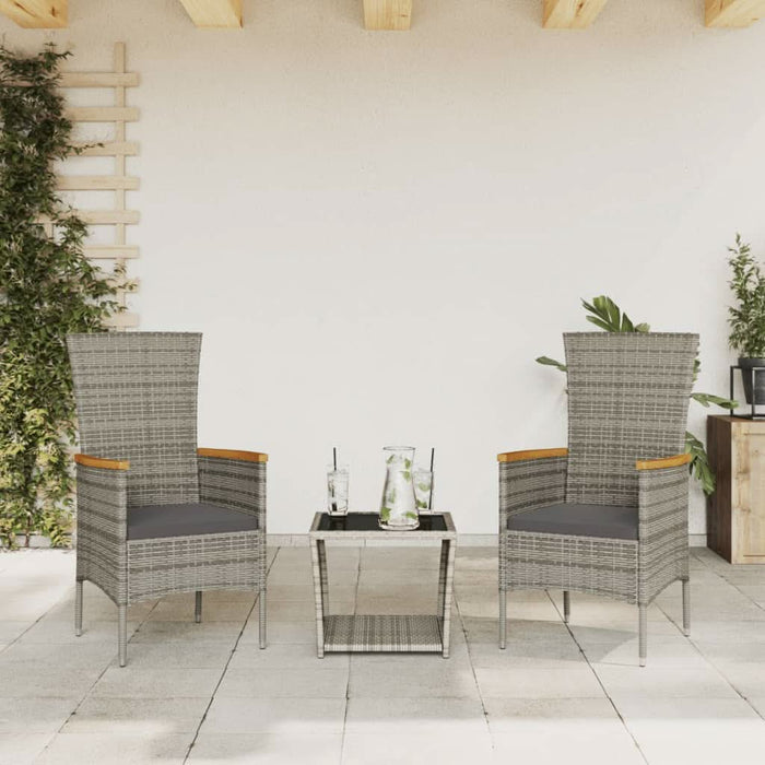 Set mobilier de grădină cu perne, 3 piese, gri, poliratan - WALTI WALTI