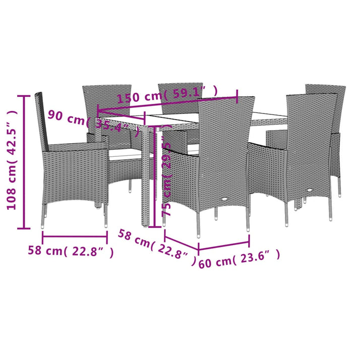 Set de masă pentru grădină, 7 piese, cu perne, bej, poliratan - WALTI WALTI