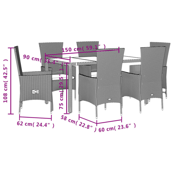 Set de masă pentru grădină, 7 piese, cu perne, bej, poliratan - WALTI WALTI