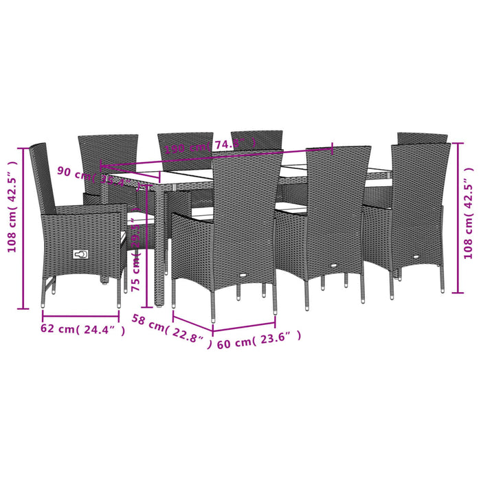 Set de masă pentru grădină, 9 piese, cu perne, bej, poliratan - WALTI WALTI