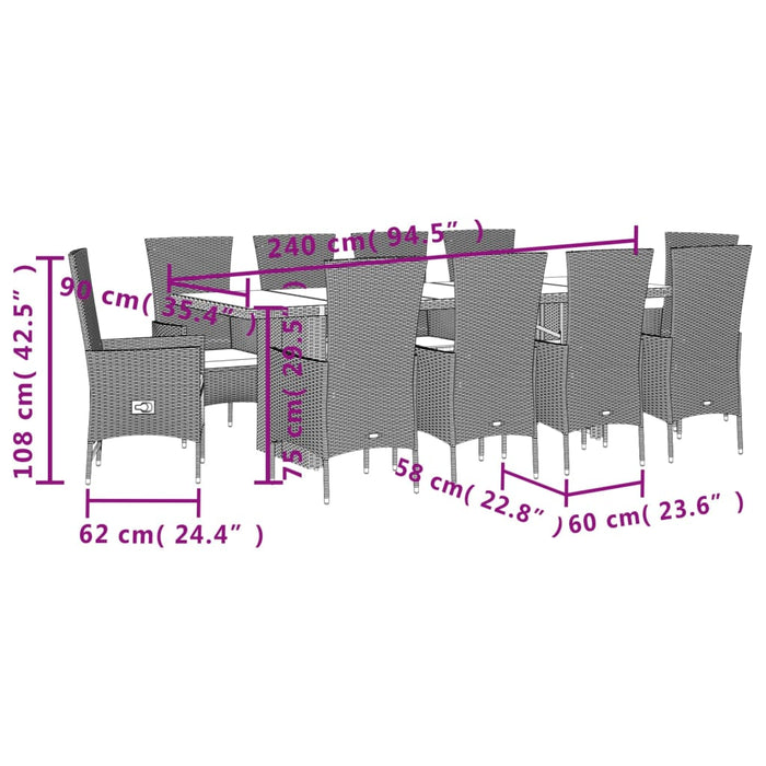 Set mobilier de grădină cu perne, 11 piese, bej, poliratan - WALTI WALTI