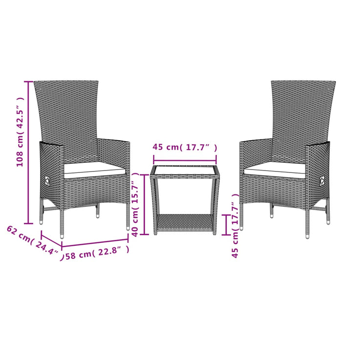 Set mobilier de grădină cu perne, 3 piese, bej, poliratan - WALTI WALTI