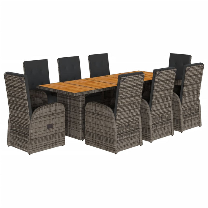 Set mobilier grădină cu perne, 9 piese, gri, poliratan WALTI