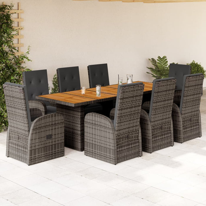 Set mobilier grădină cu perne, 9 piese, gri, poliratan WALTI