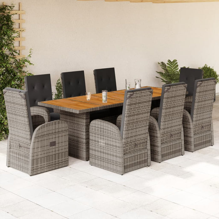 Set mobilier grădină cu perne, 9 piese, gri, poliratan - WALTI WALTI