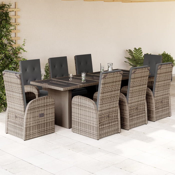 Set mobilier grădină cu perne, 9 piese, gri, poliratan - WALTI WALTI