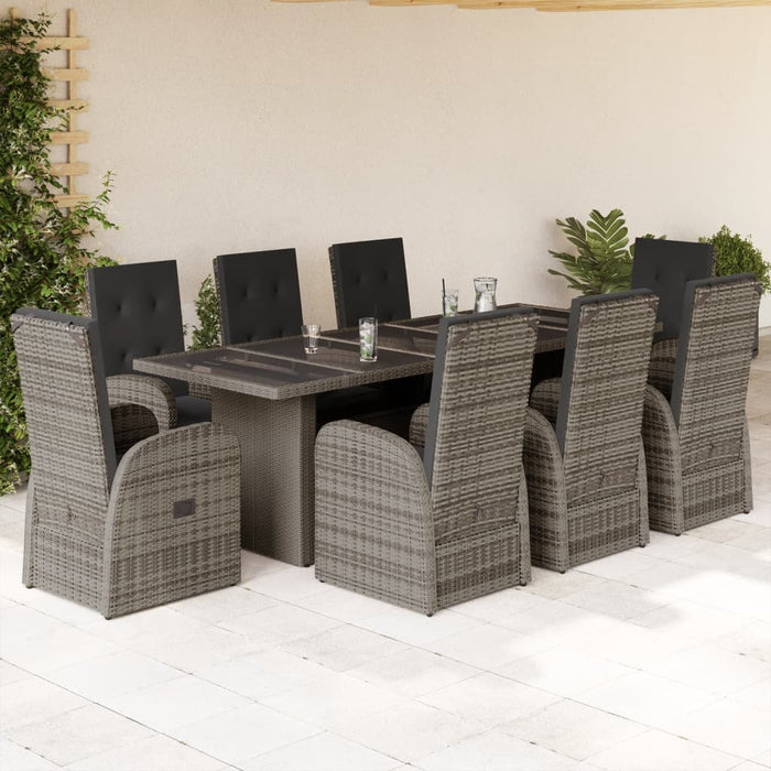 Set mobilier grădină cu perne, 9 piese, gri, poliratan - WALTI WALTI