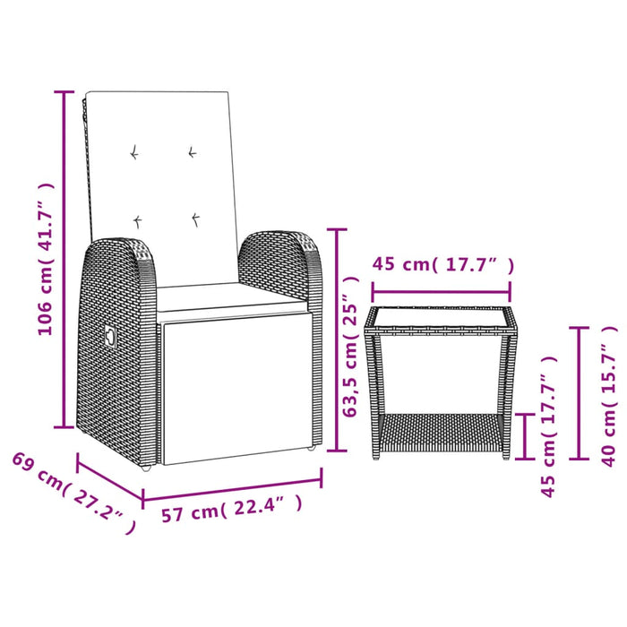 Set mobilier de grădină cu perne, 2 piese, gri, poliratan - WALTI WALTI