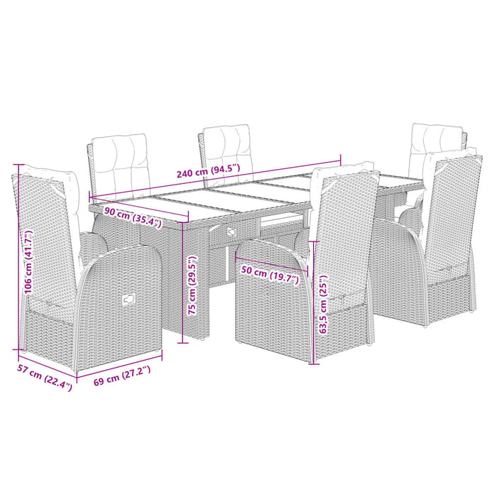 Set mobilier de grădină cu perne, 7 piese, negru, poliratan - WALTI WALTI