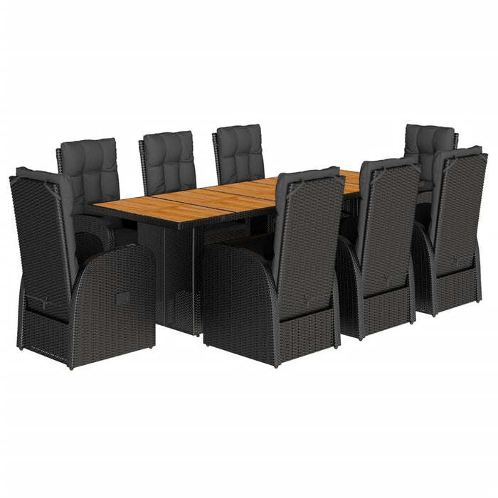 Set mobilier de grădină cu perne, 9 piese, negru, poliratan WALTI