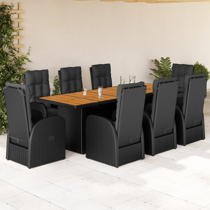 Set mobilier de grădină cu perne, 9 piese, negru, poliratan WALTI