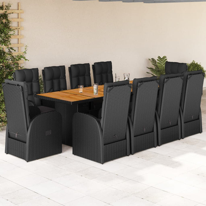 Set mobilier de exterior cu perne, 11 piese, negru, poliratan - WALTI WALTI