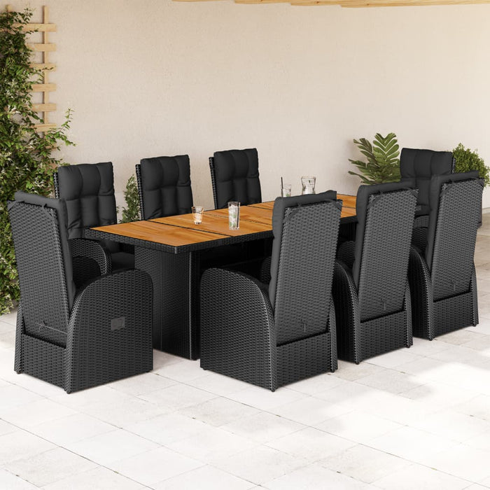 Set mobilier de grădină cu perne, 9 piese, negru, poliratan - WALTI WALTI
