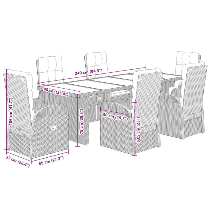 Set mobilier de grădină cu perne, 7 piese, negru, poliratan - WALTI WALTI