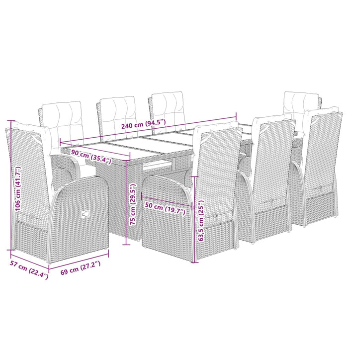 Set mobilier de grădină cu perne, 9 piese, negru, poliratan - WALTI WALTI