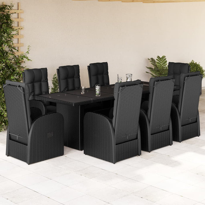Set mobilier de grădină cu perne, 9 piese, negru, poliratan - WALTI WALTI