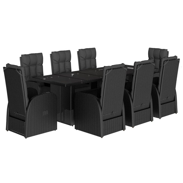 Set mobilier de grădină cu perne, 9 piese, negru, poliratan - WALTI WALTI