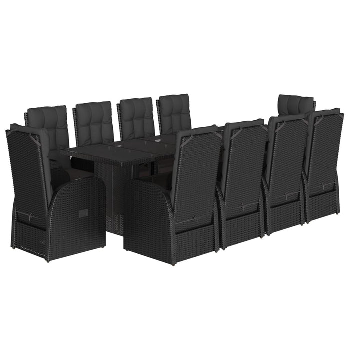 Set mobilier de exterior cu perne, 11 piese, negru, poliratan WALTI