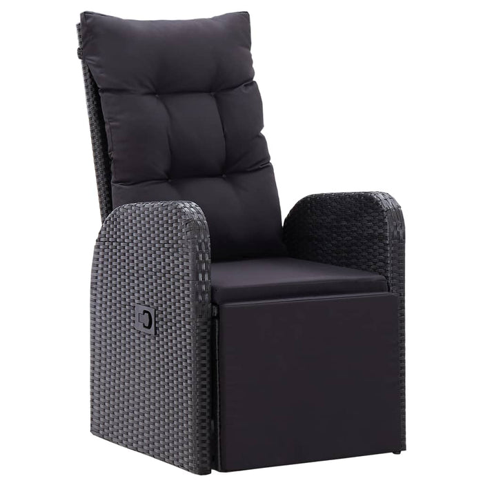 Set mobilier de exterior cu perne, 11 piese, negru, poliratan WALTI