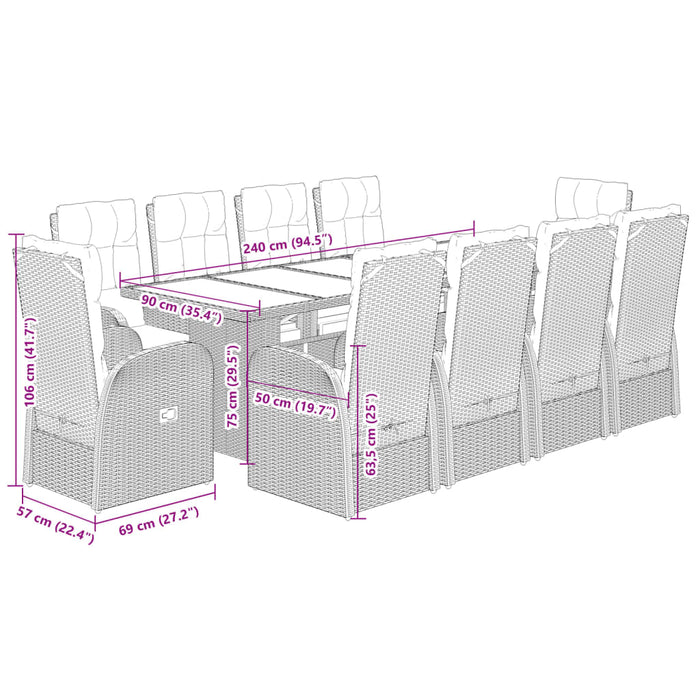 Set mobilier de exterior cu perne, 11 piese, negru, poliratan WALTI