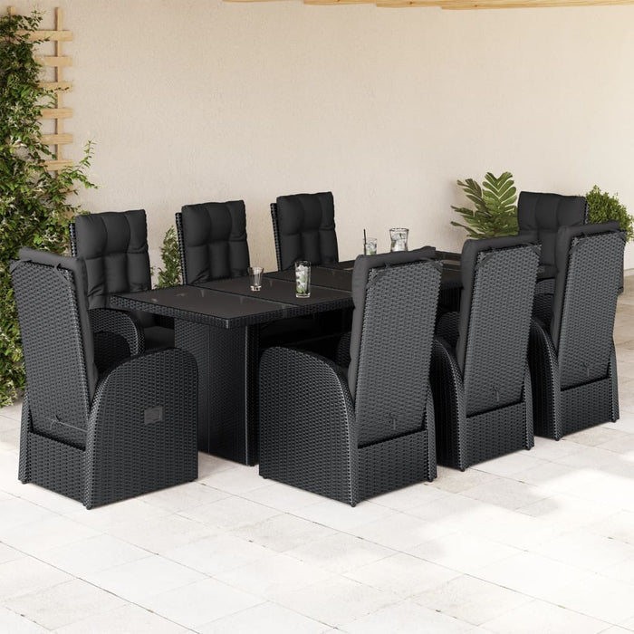 Set mobilier de grădină cu perne, 9 piese, negru, poliratan - WALTI WALTI