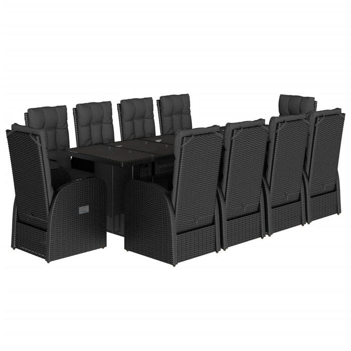 Set mobilier de exterior cu perne, 11 piese, negru, poliratan WALTI