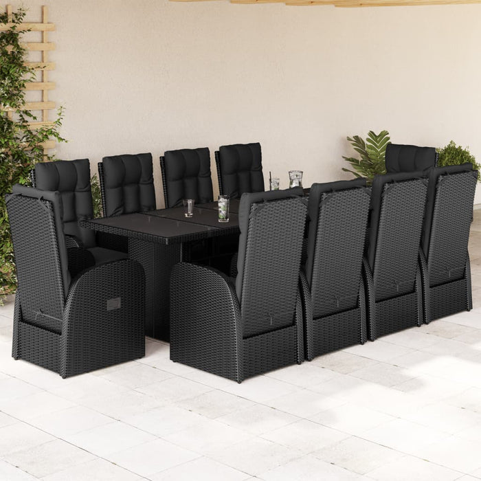 Set mobilier de exterior cu perne, 11 piese, negru, poliratan WALTI
