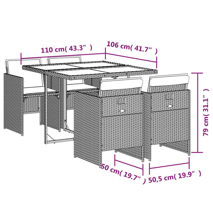 Set mobilier de grădină cu perne, 5 piese, gri, poliratan WALTI