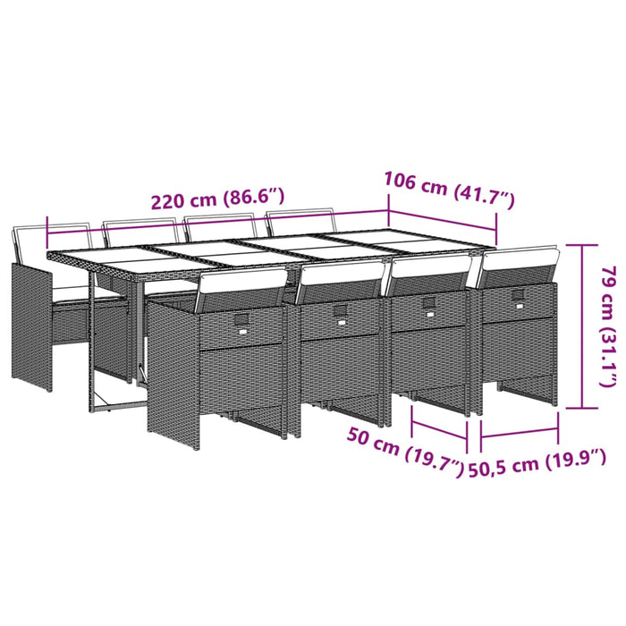 Set mobilier de grădină cu perne, 9 piese, negru, poliratan - WALTI WALTI